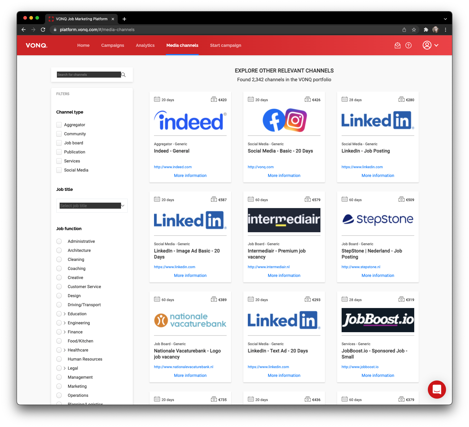 Recruiter dashboard homepage screenshot